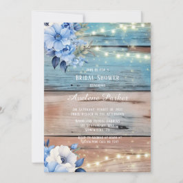 Blue Tan Wood Lights Florals Vrijgezellenfeest Kaart