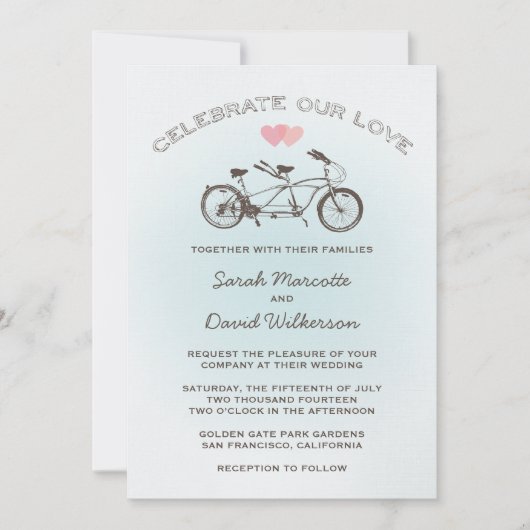 Blue Tandem Bicycle Wedding Kaart (Voorkant)