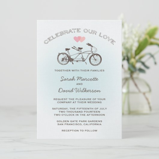 Blue Tandem Bicycle Wedding Kaart (Staand voorkant)