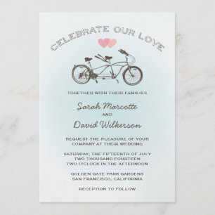 Blue Tandem Bicycle Wedding Kaart