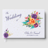 Blue Tangerine Floral Wedding Gastenboek (Voorkant)
