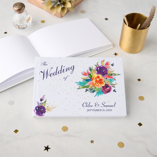 Blue Tangerine Floral Wedding Gastenboek (Voorkant open)