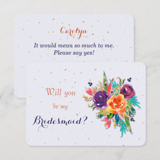 Blue Tangerine Floral zal je mijn Bridesmaid zijn Kaart (Voorkant / Achterkant)