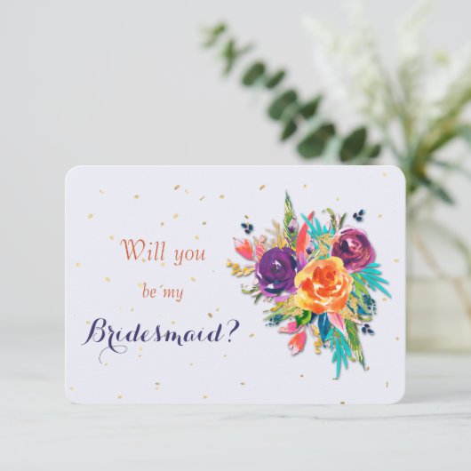 Blue Tangerine Floral zal je mijn Bridesmaid zijn Kaart (Staand voorkant)