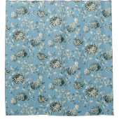 Blue Tansy Blue Modern Floral Toile Douchegordijn (Voorkant)