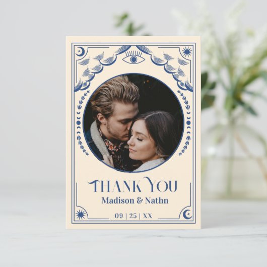  Blue Tarot Kaart Foto bruiloft Dank u (Staand voorkant)