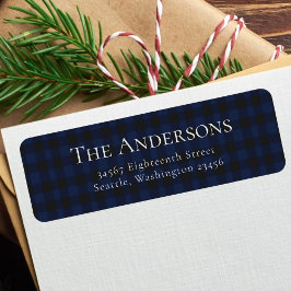 Blue Tartan Buffalo Plaid Holiday Retouradres Etiket
