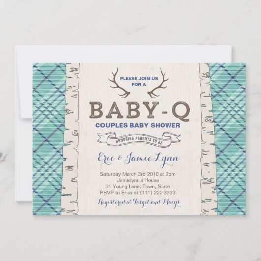 Blue Tartan Couples Baby shower for Boy Kaart (Voorkant)