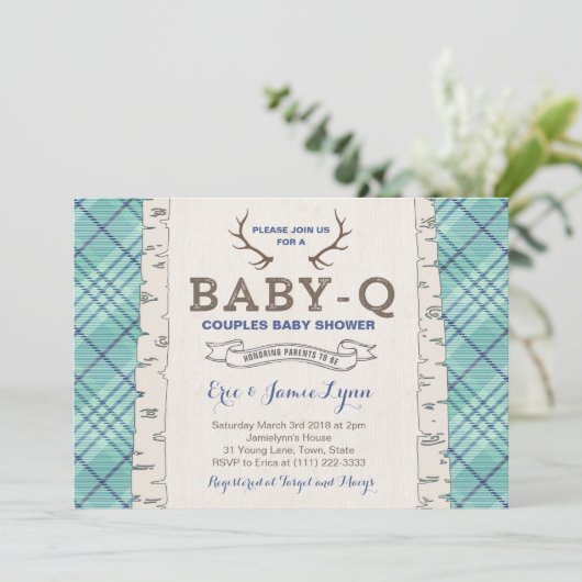 Blue Tartan Couples Baby shower for Boy Kaart (Staand voorkant)