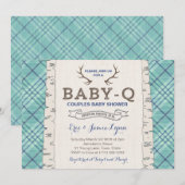 Blue Tartan Couples Baby shower for Boy Kaart (Voorkant / Achterkant)