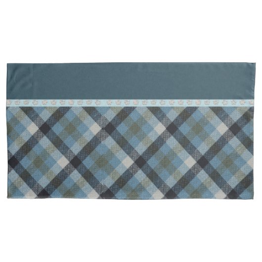 Blue Tartan Pillowcase Kussensloop (Voorkant-Links)