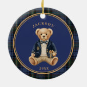 Blue Tartan Plaid | Christmas Teddy Bear Keramisch Ornament (Achterkant)