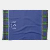 Blue Tartan Plaid Gepersonaliseerd naam Monogram Theedoek (Horizontaal)