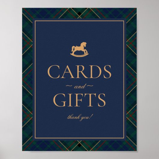 Blue Tartan Plaid Rocking Horse Cards & Gifts Poster (Voorkant)