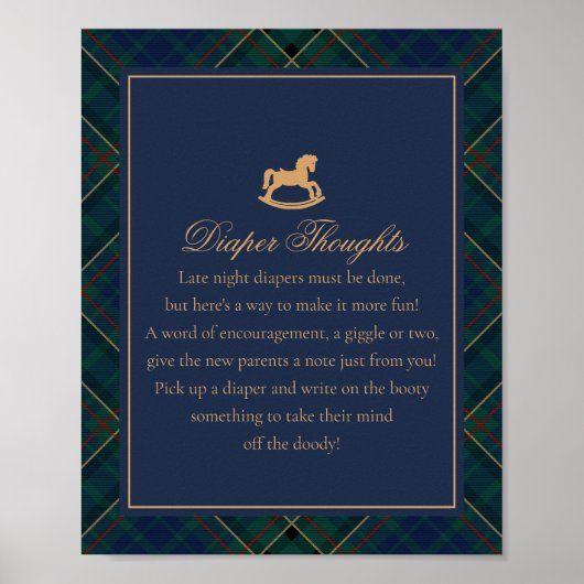 Blue Tartan Plaid Rocking Horse Diaper Thoughts Poster (Voorkant)