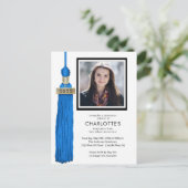 Blue Tassel Photo Afstuderen Invitation Briefkaart (Staand voorkant)