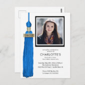 Blue Tassel Photo Afstuderen Invitation Briefkaart (Voorkant / Achterkant)