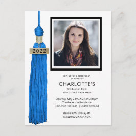 Blue Tassel Photo Afstuderen Invitation  Briefkaart