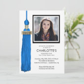 Blue Tassel Photo Afstuderen Invitation Kaart (Staand voorkant)