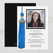 Blue Tassel Photo Afstuderen Invitation Kaart (Voorkant / Achterkant)