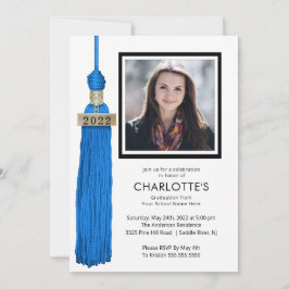 Blue Tassel Photo Afstuderen Invitation Kaart