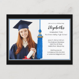 Blue Tassel Photo Gradution Party Uitnodiging Briefkaart