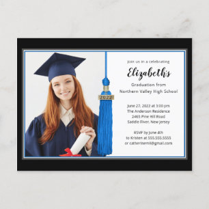 Blue Tassel Photo Gradution Party Uitnodiging Briefkaart
