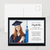 Blue Tassel Photo Gradution Party Uitnodiging Briefkaart (Voorkant / Achterkant)