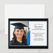 Blue Tassel Photo Gradution Party Uitnodiging Briefkaart (Voorkant / Achterkant)