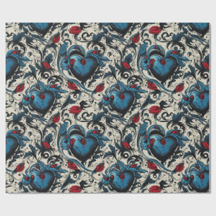 Blue Tattoo Hearts Digitaal thema Cadeaupapier