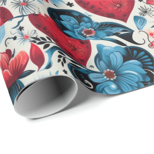 Blue Tattoo Hearts Digitaal thema Cadeaupapier (Rol Hoek)