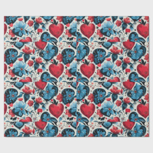 Blue Tattoo Hearts Digitaal thema Cadeaupapier