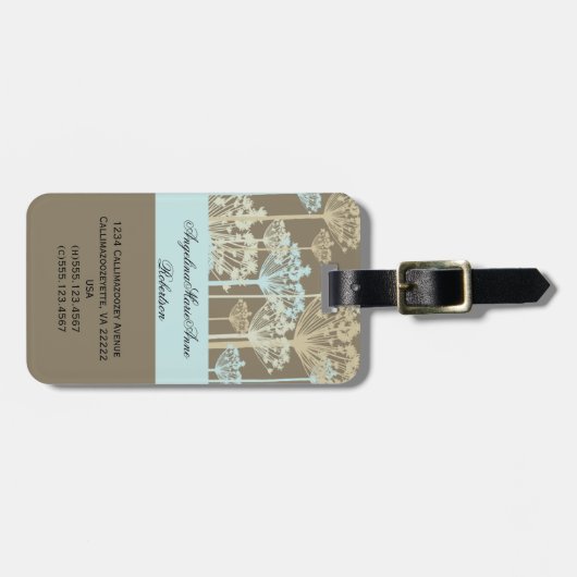 Blue Taupe Ivory Dandelions Floral Bagagelabels (Voorkant horizontaal)