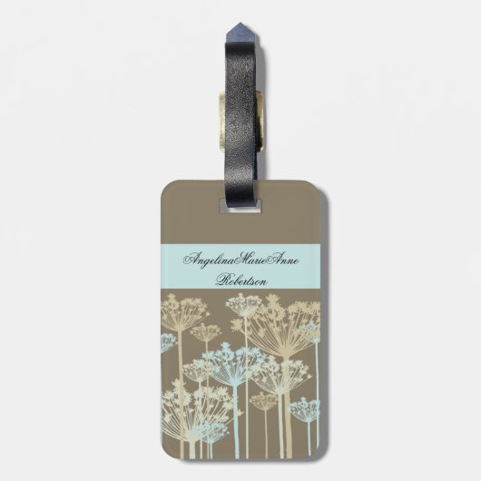 Blue Taupe Ivory Dandelions Floral Bagagelabels (Achterkant verticaal)