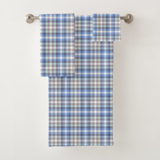 Blue Taupe Tartan Bad Handdoek (Insitu)
