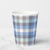 Blue Taupe Tartan Papieren Bekers (Achterkant)