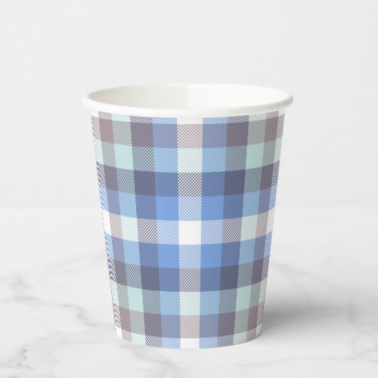 Blue Taupe Tartan Papieren Bekers (Links)