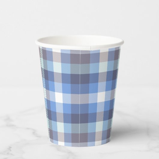 Blue Taupe Tartan Papieren Bekers (Rechts)