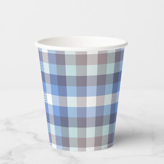 Blue Taupe Tartan Papieren Bekers (Voorkant)