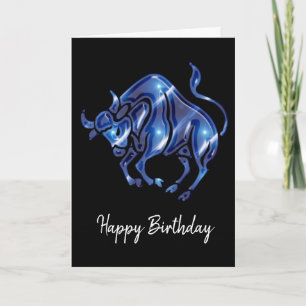 Blue Taurus Sign Birthday Kaart