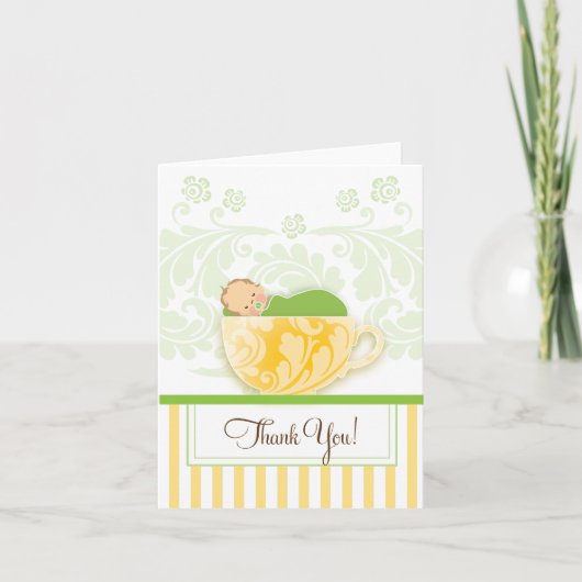 Blue Tea Cup Baby shower Bedankt Card (Voorkant)