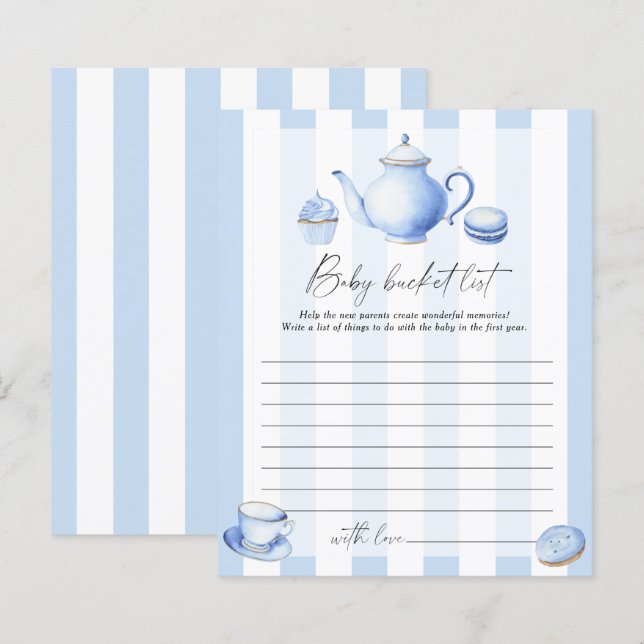 Blue tea party - Baby bucket list spel (Voorkant / Achterkant)