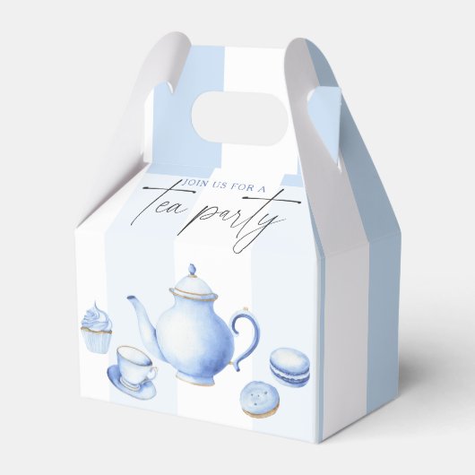 Blue Tea Party Baby shower Bedankdoosjes (Voorkant Zijde)