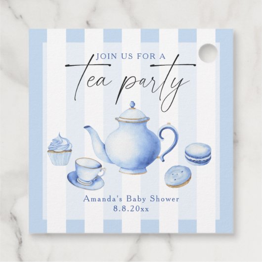 Blue Tea Party Baby shower Bedankjes Labels (Achterkant)