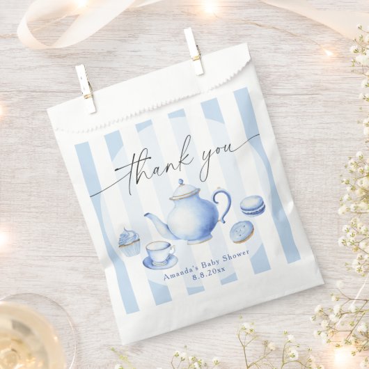 Blue Tea Party Baby shower Bedankt Bedankzakje (Geknipt)