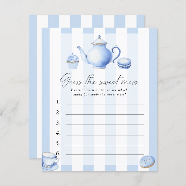 Blue tea party Baby shower Guess de zoete puinhoop (Voorkant / Achterkant)