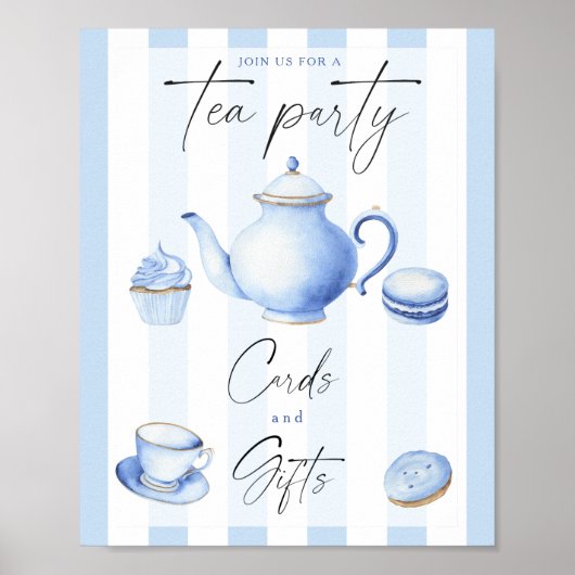 Blue Tea Party baby shower Kaarten en geschenken Poster (Voorkant)
