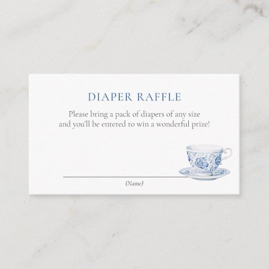 Blue Tea Party Baby shower Luier Raffle Ticket Informatiekaartje (Voorkant)