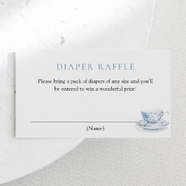 Blue Tea Party Baby shower Luier Raffle Ticket Informatiekaartje