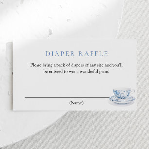 Blue Tea Party Baby shower Luier Raffle Ticket Informatiekaartje